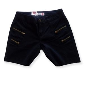 What about me black Bermuda Shorts with gold zipper accents New